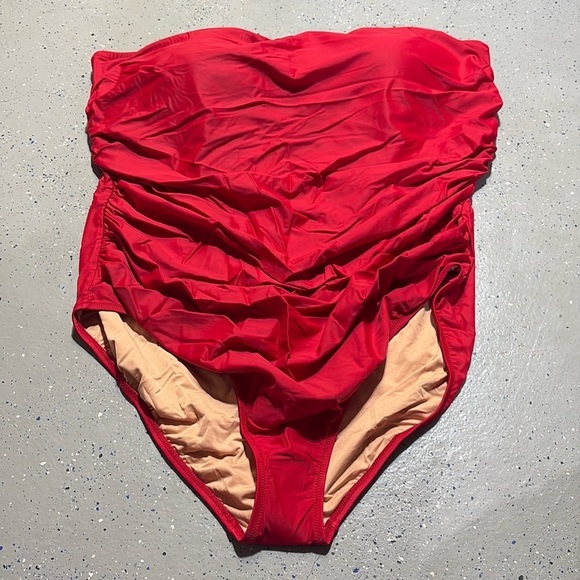 NWT J. Crew Ruched Bandeau Red One Piece Swimsuit Sz 24 - Picture 1 of 10